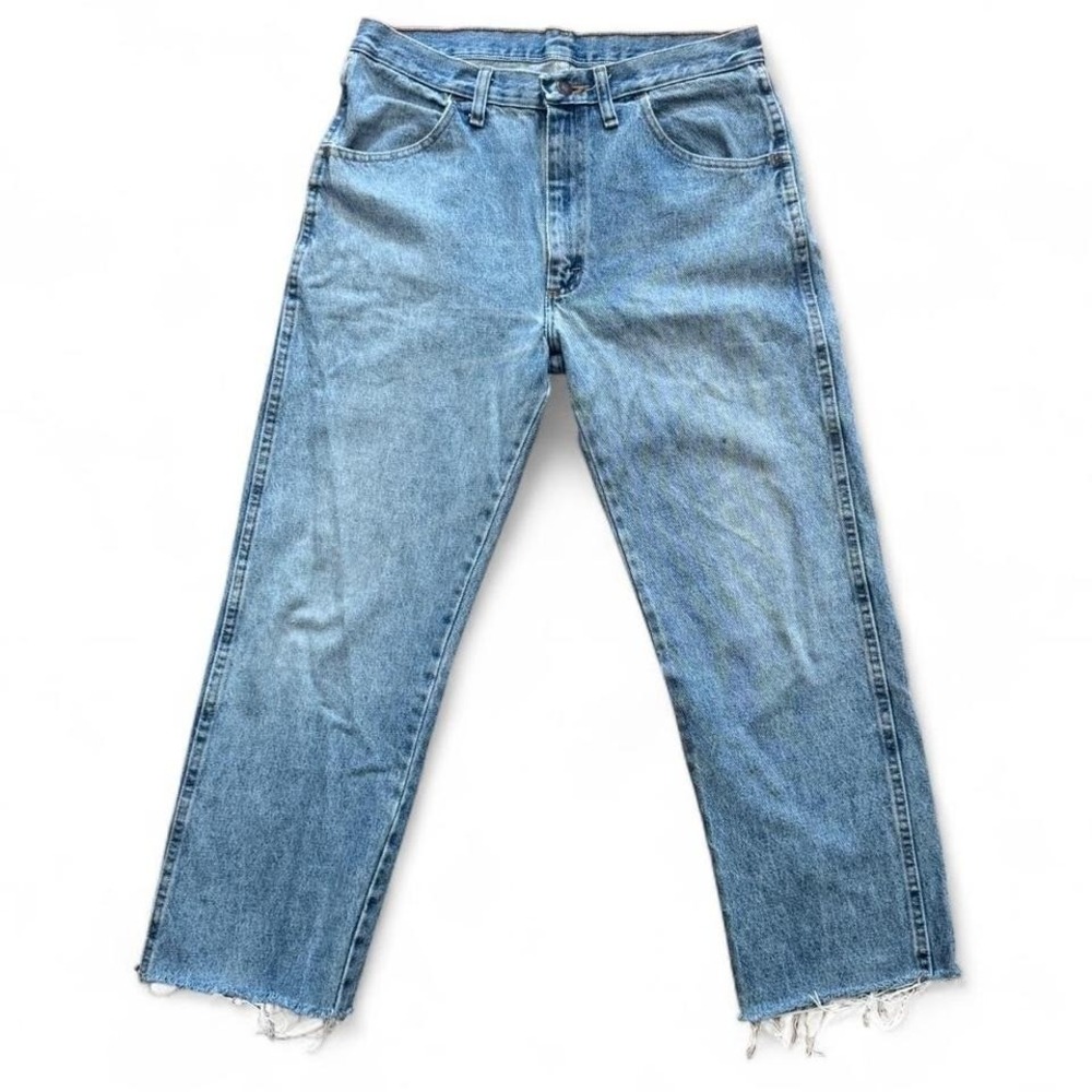 Vintage 90s Blue Wash Rustler Cutoff Denim Jeans 32x36 Retro Bottoms